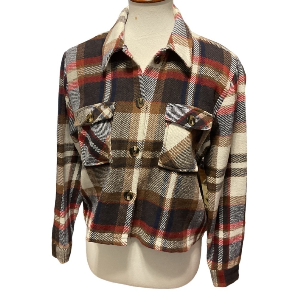 C by one Cropped Plaid Shacket Top Size Large